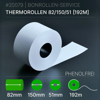 Thermorollen 82x150x51 (192m) - phenolfrei | extrastark - Bonrollen Thermopapier
