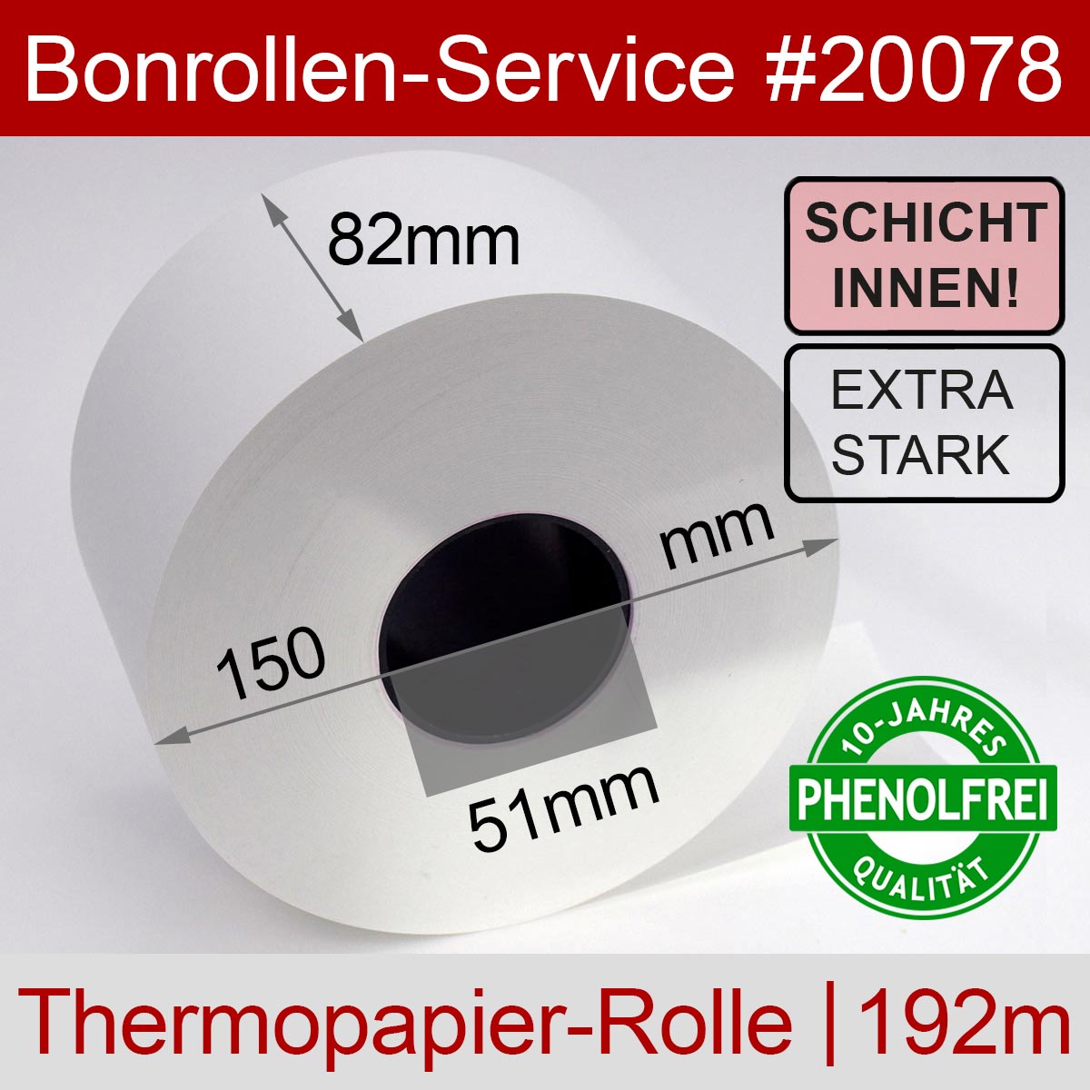 PhenolfreieAutomatenrollen 82 / 150 / 51 weiß mit extra-starkem Thermopapier (Schicht innen) - Detailansicht