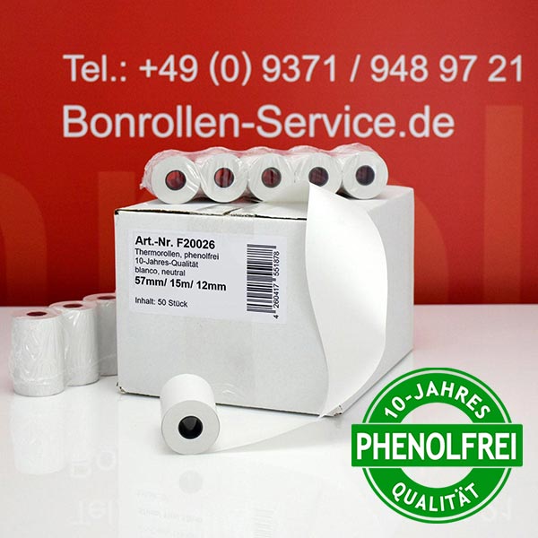 Produktfoto - Thermorollen / EC-Rollen 57/15m/12 | weiß | phenolfrei für Testo 0554 0621