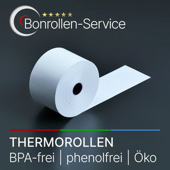 Weiße Bonrolle aus Thermopapier mit schwarzem Kern für Belegdruck