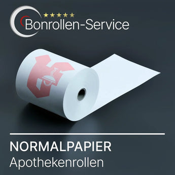 Weiße Apothekenrolle aus Normalpapier mit pinkem Logo