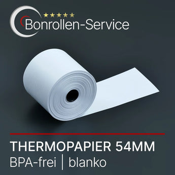Weiße Thermorolle 54 mm breit, blanko, BPA-frei