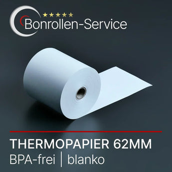Weiße BPA-freie Thermorolle 62 mm breit aus Thermorollen 62mm blanko