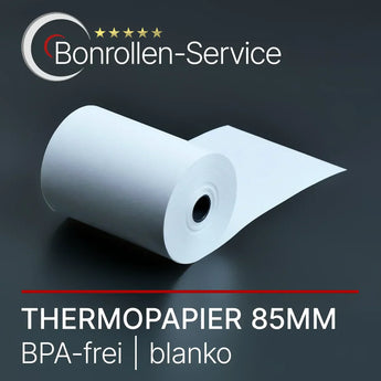 Weiße BPA-freie Thermorolle 85 mm breit aus Thermorollen 85mm Kollektion