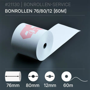 Apothekenrollen 76x80x12 60m bonrollen weiß Normalpapier rosa Logo
