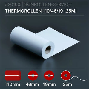 Thermorollen 110x46x19 (25m), weiße Thermorolle 110 mm breit, 25 m lang
