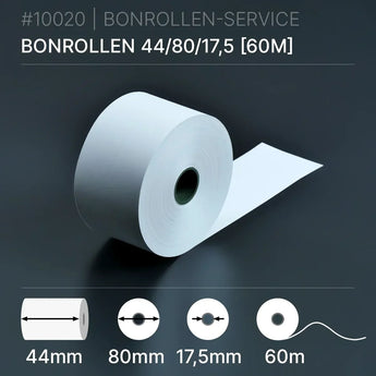 Bonrollen 44x80x17,5 (60m) aus Normalpapier, Modell bonrolllen 44/80/17,5