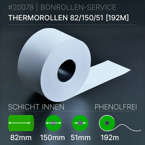 Thermorollen 82x150x51 (192m) weißer Phenolfrei-Rollen mit schwarzem Kern
