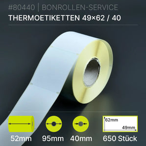 Rolle weißer Thermopapier-Etiketten 49mm x 62mm mit gelber Rückseite