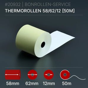 Gelbe Thermorollen 58x62x12 (50m) beige thermodruckerpapierrolle