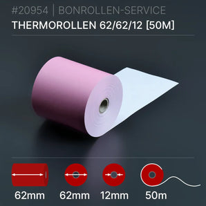 Rosa Thermorollen 62x62x12 (50m) - Bonrollen Thermopapier | BPA-frei