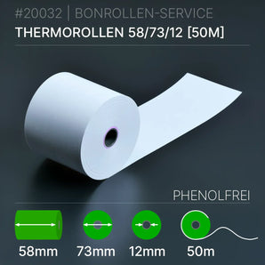 Thermorollen 58x73x12 (50m) - phenolfrei | extrastark - Bonrollen Thermopapier