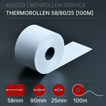 Thermorollen 58/90/25 (100m) weißer Thermopapier-Rollen