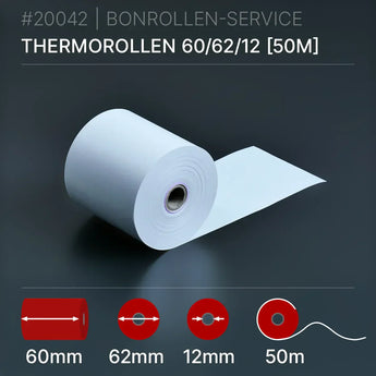 Thermorollen 60x62x12 (50m) - Bonrollen Thermopapier | BPA-frei