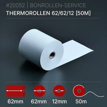 Thermorollen 62x62x12 (50m) weißer 62mm Kern Papierrolle