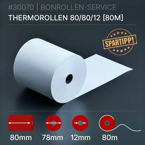 Thermorollen 80x80x12 (80m) Sparpack, weißes Thermopapier 80mm x 80m