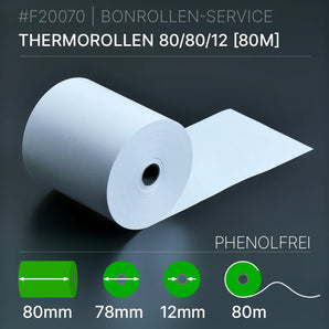 Thermorollen 80x80x12 (80m) phenolfrei, weiße 80mm x 80m Rolle