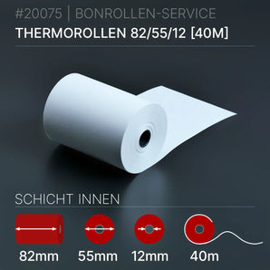 Thermorollen 82x55x12 (40m) Innenwicklung, weißer 40m-Rollendruckpapier mit Kern